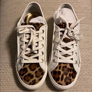Savannah Leopard Print Haircalf Lace up Sneakers